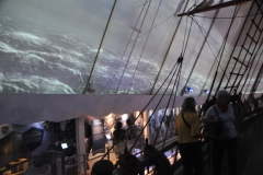 Inside the museum the sides of the building show massive storms in video as you walk the ship. So real with the claps of lightning and thunder.