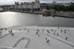 View from the roof looking down at the tourists walking up to the roof area of the Opera House.