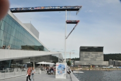 Red Bull diving platforms for a diving championship taking place in a few days from the roof of the Opera  House.