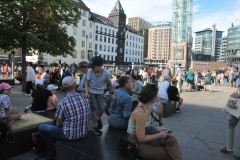 Vibrant Plaza in the downtown area where you can catch trolleys and trains to all parts of Oslo.