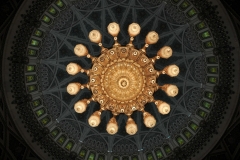 Looking straight up at the chandelier inside the main area