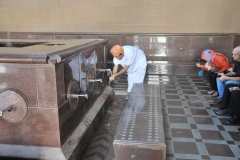 Prayer ritual is the same 5 times a day in all the Muslim world. Masoud is showing us first you must wash your hands