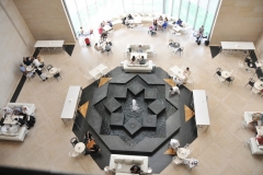 Looking down into the lobby cafe area