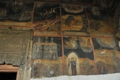 The church was commissioned in 1720–1722. Originally, the exterior was painted..  Restoration work was done in 1935–1936.  The facade is made of brick. The frescoes on the porch date from the original structure,