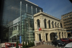 Old and new architecture combined with glass and stucco.