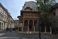 Stavropoleos Monastery, also known as Stavropoleos Church  built in 1724.  During the  last century  the monastery was dissolved, is an Eastern Orthodox monastery for nuns in central Bucharest, Romania.