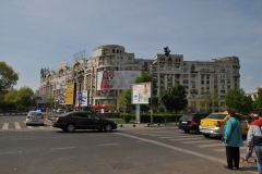 Communist era apartment building in the background