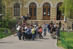 Group of local school children on a tour with their teacher