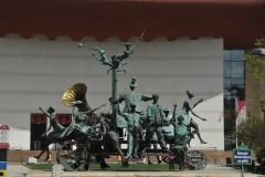 A closer look at the Comedy Statues in front of the Bucharest Theater