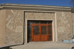 The design on a building nearby for parties and weddings I am assuming has incredible design into the plaster.