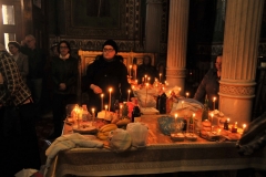 Parishioners bring food for a holy feast day.