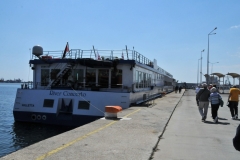 First sighting of our river boat M/S River Concerto docked in the Constanta harbor alongside of the Black Sea. Later in the afternoon we will sail l into the Danube River.