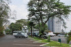 Kigali is the capital of Rwanda.  The building in this photo is of the Hotel des Mille Colines..Famous in the movie Hotel Rwanda.  The name translates the Hotel on a thousand hills which is what the the city is built on..