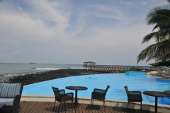 The infinity pool at the hotel.  We were fortunate to have a nice lunch with local dishes prepared for us.  The pool was in front of the dining room and then the ocean,  What a view.