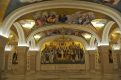Crypt of Memorial Temple of Saint Sava, Temple beneath the temple bears the official name Temple of the Holy Martyr Prince Lazar. The base of the crypt itself was formerly much smaller and located beneath the altar of the temple, taking up space of about 250 square meters and was designed for the storage of human remains  of Serbian patriarchs.