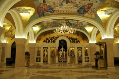 Crypt can be used for worship and as a venue for cultural events - debates, performances, exhibitions, lectures. Modern decorative lighting of identical temperature gives an extra sense of grandeur coloring. Golden color dominates the vault. Constant pleasant temperature creates additional pleasant feeling.