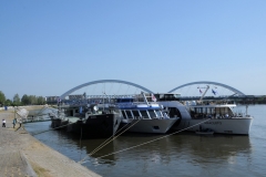 The blue and white river ship is the Concerto in the middle of the 3 ships  we are sailing on.