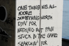 English graffiti on a bridge along the Danube river.