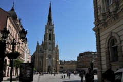 Following our walk through the streets of Novi Sad, we entered Liberty Square.  The first thing you notice on entering from any direction is the beautiful Roman Catholic Parish Church of St Mary’s  It was built in the neo-gothic style between 1893 and 1895 on the site of what was previously the cathedral.