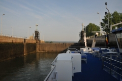 After sailing a short while we found ourselves entering the first of a number of locks where by the level of the water will be raised or lowered depending on your direction on the Danube River.