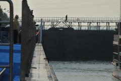 Now that the lock is closed water is  flushed into this area raising our vessel and others in the area to the level of the lake that we will be sailing in a few minutes.