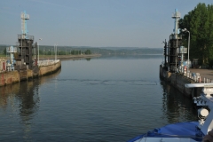 The lock has just disappeared under the water and we are about to proceed to the next set of locks some distance away.