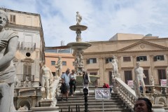 Many of the statues are nude. Between 18th century and 19th century, the fountain was considered a sort of depiction of the corrupt municipality of Palermo. For this reason and because of the nudity of the statues, the square became known as "Piazza della Vergogna" (Square of Shame) and Fountain of Shame ..