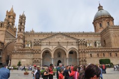 Notice the different style of architecture through the facade of the cathedral.