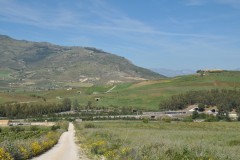 In this photo you can see a number of roadway tunnels in the distance with agiculture above the tunnels.