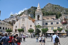 Piazza IX Aprile is Taormina's main square where tourists and locals congregate.