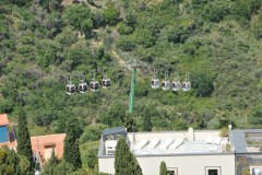 A cable car connects the historic center of Taormina with its beach area of Mazzarò.  The cable car goes every 15 minutes