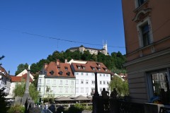 The Ljubljana Castle sits above the city on the hill. I walked up and took the cable car down.