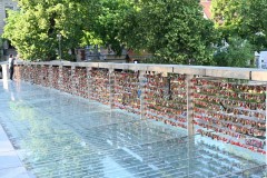 The Butcher's Bridge  in Ljubljana is known as a "love lock" bridge where couples seal their devotion by attaching padlocks to the railings and throwing the keys into the Ljubljanica river below