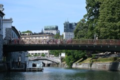 Another view of The Butcher's Bridge, the  lover bridge with numerous love locks along the side rails.