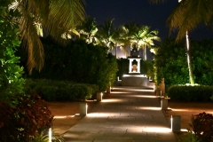 Lighted entrance to the beach area and restaurant.