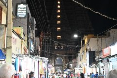 Looking at the Sri Ranganath from the front entrance with shops on both sides of the walking street. 