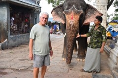 Here I am with the elephant that was receiving a bath earlier in the morning with the handler. 