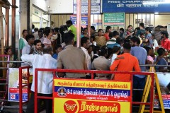 Located close to the iconic Meenakshi Temple. These people are in long lines waiting to get into the temple. 