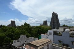 In the distance is the Meenakshi Amman Temple, considered one of the most beautiful temples in all of India No cameras are allowed inside the Temple. It is made up of 14 towers with thousands of sculptures depicting animals, gods, and demons. 