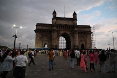 View of the restoration of the Gateway to India monument.