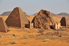 Pyramids of the Kushite rulers at Meroë. Near the site are a group of villages called Bagrawiyah. This city was the capital of the Kingdom of Kush for several centuries. The Kushitic Kingdom of Meroë gave its name to the Island of Meroë