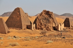Pyramids of the Kushite rulers at Meroë. Near the site are a group of villages called Bagrawiyah. This city was the capital of the Kingdom of Kush for several centuries. The Kushitic Kingdom of Meroë gave its name to the Island of Meroë