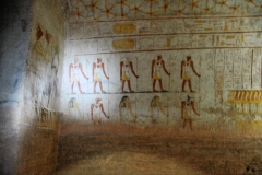 The ‎burial chamber of Pharaoh Tanwetamani is decorated in the classical ‎style we associate with ancient Egypt. The ceiling is painted as a sky full of stars, while the walls tell the life story of Tanwetamani. However, there is a distinctive Nubian twist on this art as evidenced by the cobras – an important Nubian symbol