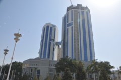 Unfinished building with air bridge between both buildings.