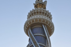 Looking up at the Observation deck where we had been only minutes before looking across the city and gardens we are now in.