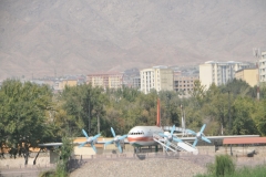 This morning after one last drive around the city, we see an old air plane in a city park for the kids to play around, maybe even in it.  We then drove to the border crossing between Tajikistan and Uzbekistan and said goodbye to Boss, who was a fantastic guide in Tajikistan.  Crossing these borders, is an adventure.  You have to walk and drag your suitcase a long distance between the two borders and re enter again with the visas we had to get back into Uzbekistan.  After two hours, walking between countries and immigration,  we drove by bus back to Tashkent, Uzbekistan for the night. Then we flew in the morning to Almaty, Kazakhstan our next stop on the trip of The Stans.