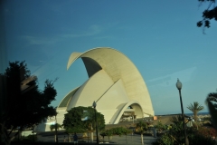 Local city Auditorium. Designed by architect Santiago Calatrava, it is located on the Avenue of the Constitution in the Canarian capital, and next to the Atlantic Ocean.