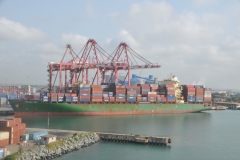 For a small underdeveloped country the cranes in the harbor area are very impressive for loading and unloading, some 3 million tons of goods annually.  The new deep water harbor was modernized from 1960 to  1968. I counted 17 ships outside the harbor on the horizon waiting to enter into the harbor.
