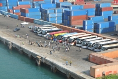 Waiting for us to dock we see a number of tour buses and our guides and drivers are waiting to share the country of  Togo with us.