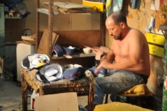 Walking through the souk or Medina we find a cobbler or shoe makes.  